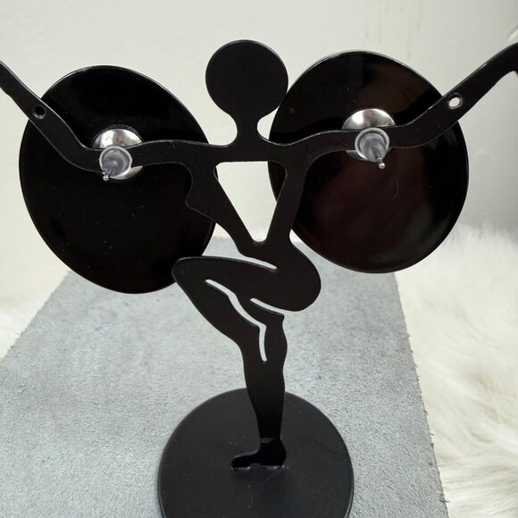 Vintage Black & White Plastic Oval Pierced Stud Earrings 1.5" X 1" - Picture 4 of 6